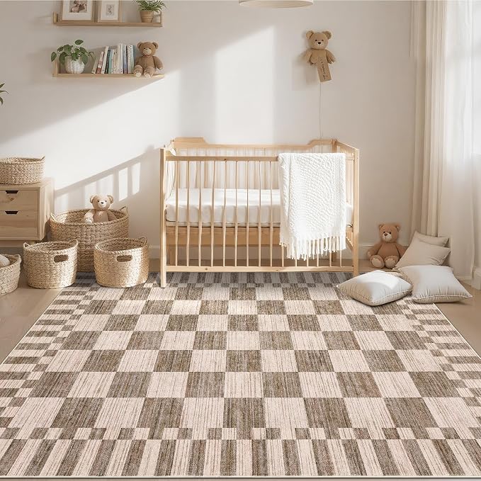 GarveeHome Brown Checkered Rug 5×7 Area Rugs - Image 2