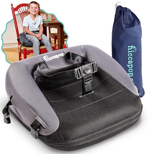 Hiccapop NeoBoost Inflatable Toddler Booster Seat for Dining Table – Portable, Quick-Inflate Design – Anti-Slip Base, Secure Straps, Easy-Clean – Perfect for Home & Travel, Black/Gray