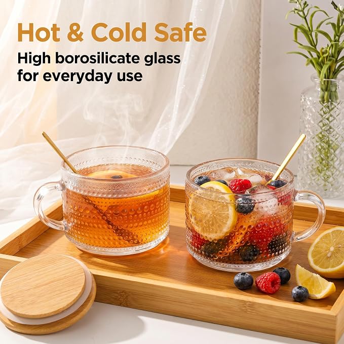 Glass Coffee Mugs with Handle Overnight Oats Containers with Lids | 14oz - Image 2