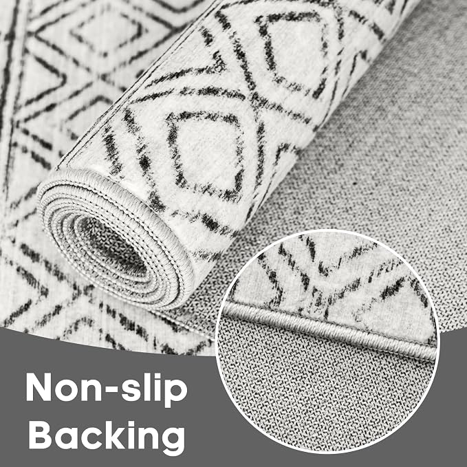 Moroccan 3x4 Washable Area Rug for Entryway Geo Grey | Non Slip Soft Texture - Image 7