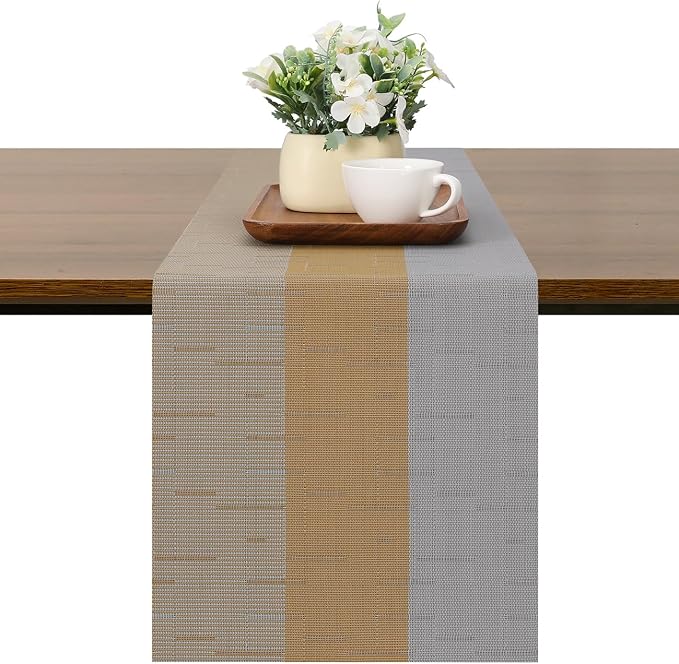 Table Runner 53 Inches Long, Vinyl Woven Farmhouse Table Runners | Washable by Chitomars