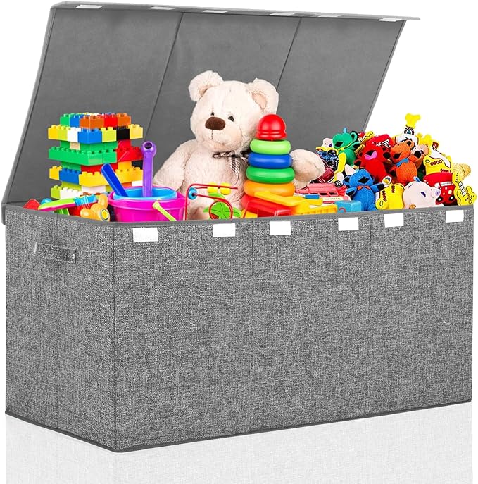 Extra Large Toy Box 167L, Sturdy Toy Storage Chest Organizer Bin Baskets with 2 Removable Divider for Boys, Girls, Kids, Nursery, Bedroom, Playroom, 35.5"x17" x17"(Linen Gray)