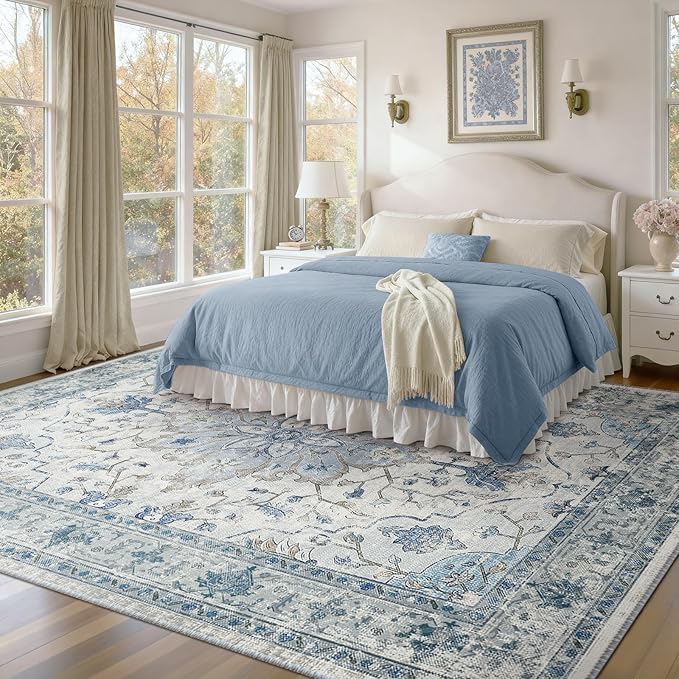 RELEANY Area Rugs Large 9'x12' Washable Non-Slip, Floral Vintage Distress - Image 2