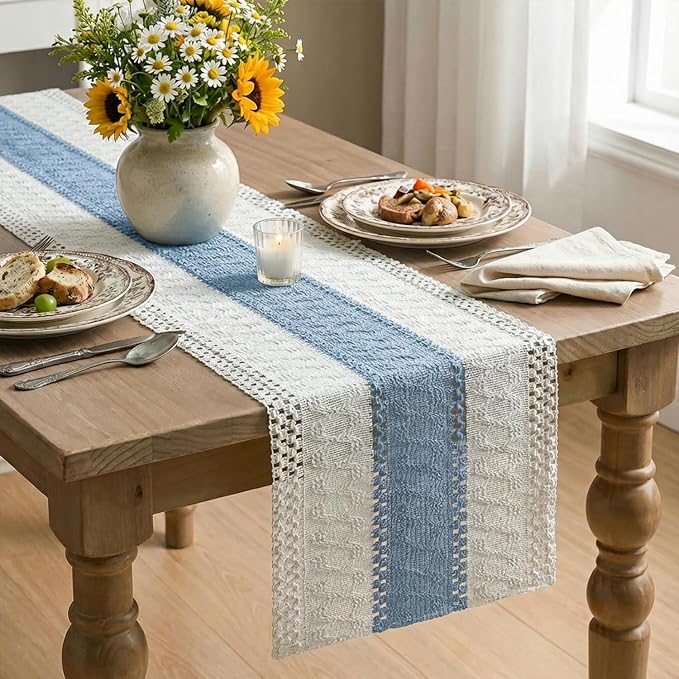 Artoid Mode Sky Blue Farmhouse Rustic Table Runner 12x48 Inch | Seasonal - Image 4