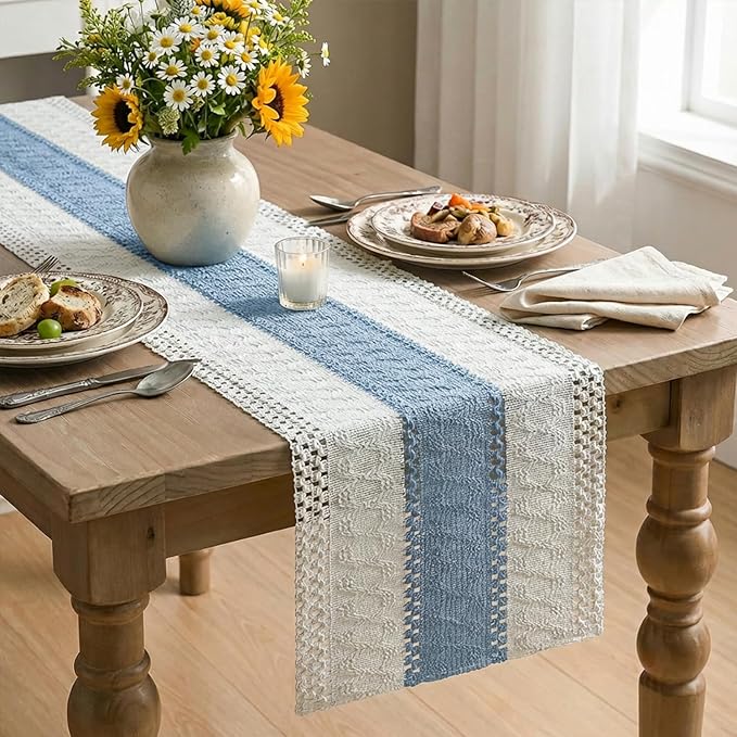 Artoid Mode Sky Blue Farmhouse Rustic Table Runner 12x60 Inch | Seasonal - Image 4