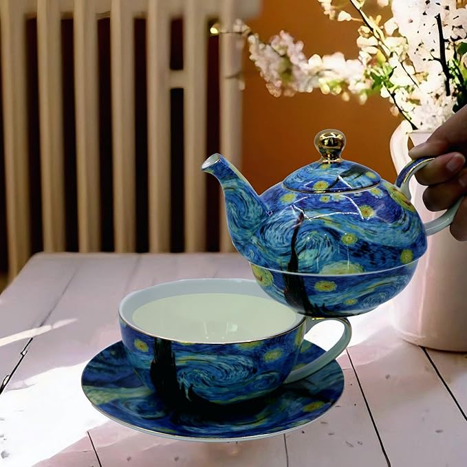 Porcelain 13 OZ Tea for One Teapot and Cup Set Vintage Floral Ceramic Tea Set - Image 5