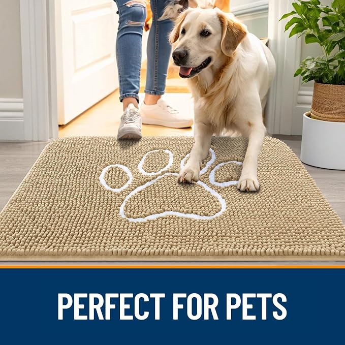 OLANLY Dog Door Mat for Muddy Paws 54x32, Paw Print Design, Absorbs Moisture - Image 6