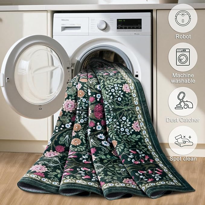 Area Rug Living Room Rugs: Floral 3x5 Washable Rug Vintage Soft Boho Non-Slip - Image 8