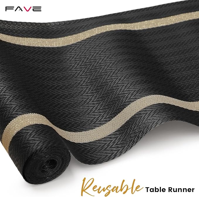 FAVE 4 Pack Woven Vinyl Table Runners, 120x12 Inch Black - Image 7
