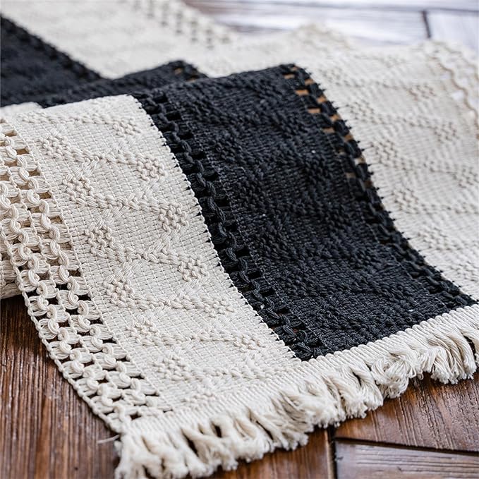 Macrame Table Runne Beige and Black Boho Table Runners - Image 5