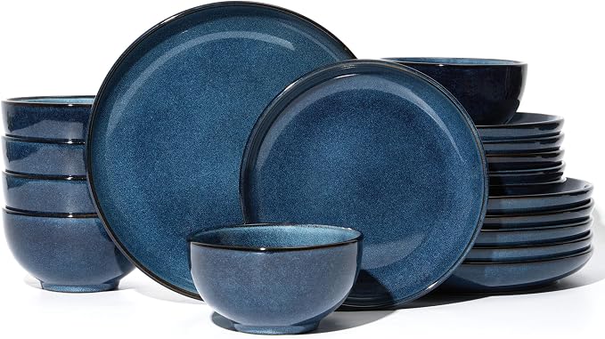 Stoneware Dinnerware Sets for 6, 18 Pieces Ceramic Plates and Bowls Sets by Pokini