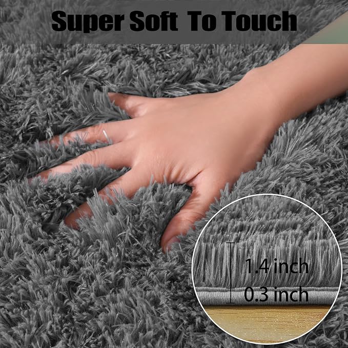 qulint 6x9 Area Rugs for Living Room, Soft Fluffy Grey Rug for Bedroom Shag - Image 2