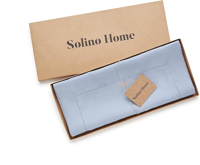 Solino Home 100% Pure Linen Table Runner Sky Blue Hemstitch, 14 x 60 in | - Image 6