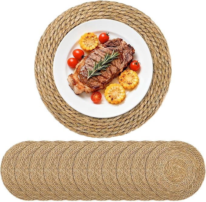 Set of 12 Round Woven Placemats, 13 Inch Rattan Chargers by Unknown
