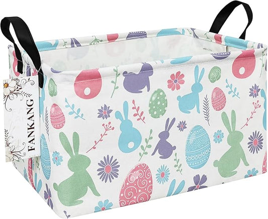 FANKANG Storage Bins, Nursery Hamper Canvas Laundry Basket Foldable with Waterproof PE Coating Large Storage Baskets for Kids Boys and Girls, Office, Bedroom, Clothes,Toys(Rec-Easter egg）