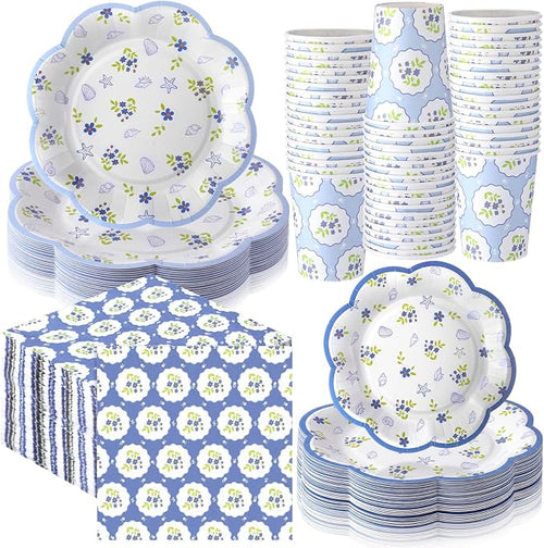 250 Pcs Blue Seashell Disposable Paper Plates and Napkins | Scalloped Design by Newtay