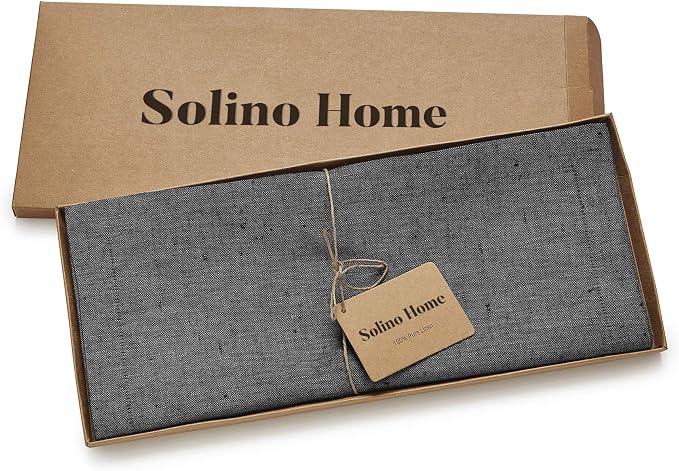 Solino Home 100% Pure Linen Table Runner Charcoal Grey, Athena 14 x 108 in | - Image 5