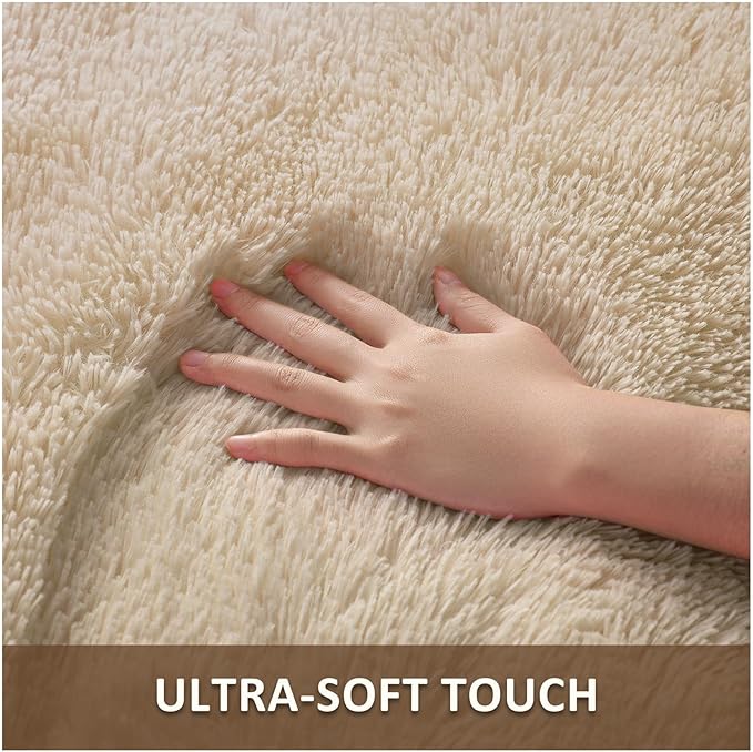 Ophanie Beige Rugs for Living Room Bedroom, 5x8 Fluffy Fuzzy Furry Carpet - Image 2