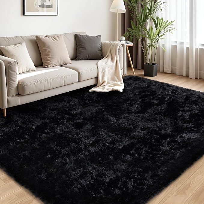4x6 Area Rug for Living Room:Ultra Soft Fluffy Shag Black Rugs, Large Fuzzy - Image 2