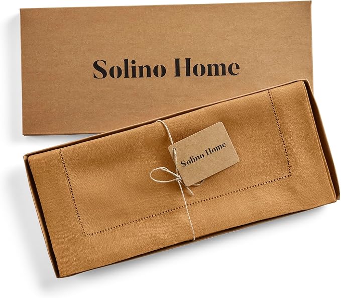 Solino Home 100% Pure Linen Table Runner Brown Sugar Hemstitch, 14 x 132 in | - Image 5