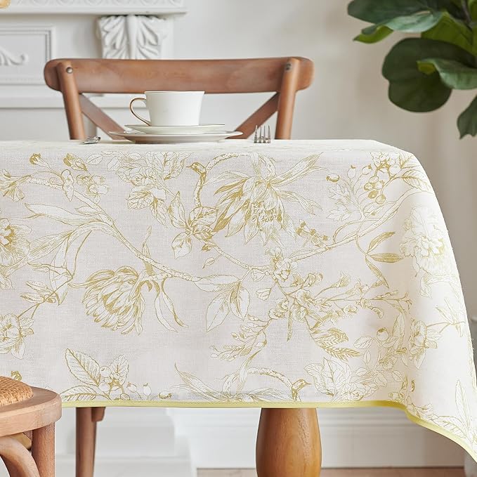 jinchan Yellow Floral Linen Rectangle Table Cloth 50 x 84 Inch | Elegant floral by JINCHAN
