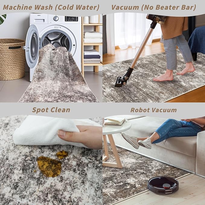 5x7 Washable Living Room Rug – Modern Neutral Abstract Area Rug - Image 6