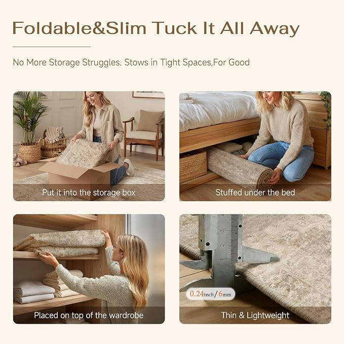 2x5 Washable Neutral Runner Rug Beige Vintage Hallway Kitchen Carpet Non-Slip - Image 7