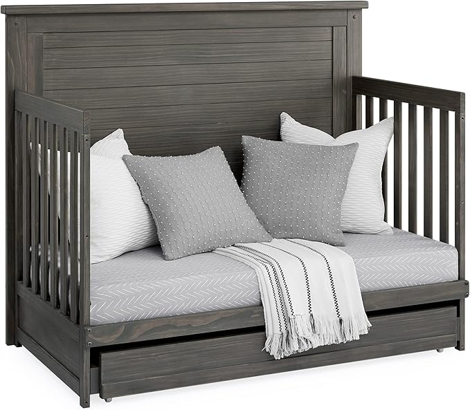 Delta Children Simmons Kids Caden 6-in-1 Convertible Crib with Trundle Drawer, Greenguard Gold Certified, Rustic Grey