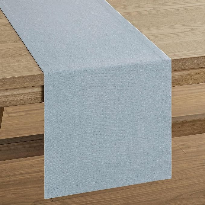 Basic Linen Style Table Runner, 14x108 Inch Chambray Blue | Mitered Corner - Image 7
