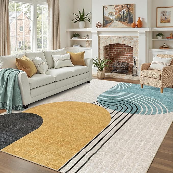 DCX Abstract Machine Washable 10x14 Rug, Mid Century Modern Rug by DCXWashableRug