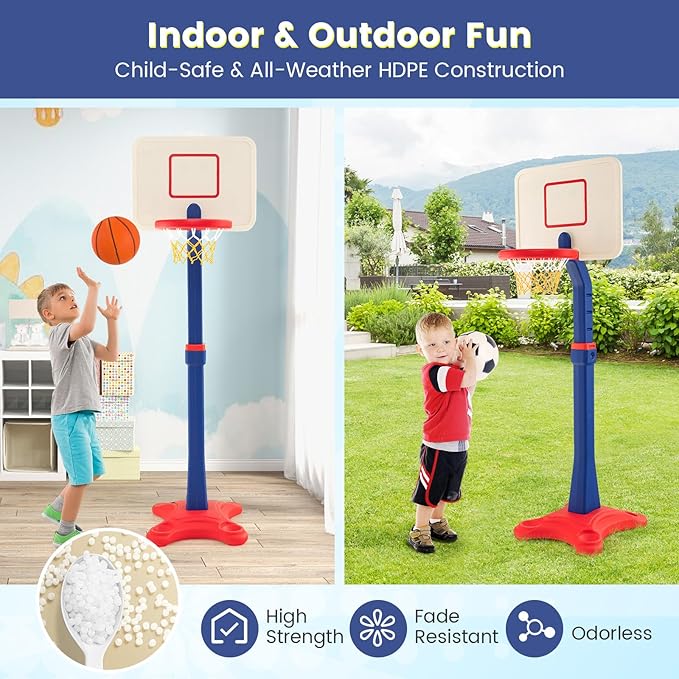 Costzon Kids Basketball Hoop, 8-Level Height Adjustable Basketball Goal Stand with Weighted Base, Indoor Toy Basketball Set Outdoor Play Sport for Boys Girls Age 3+
