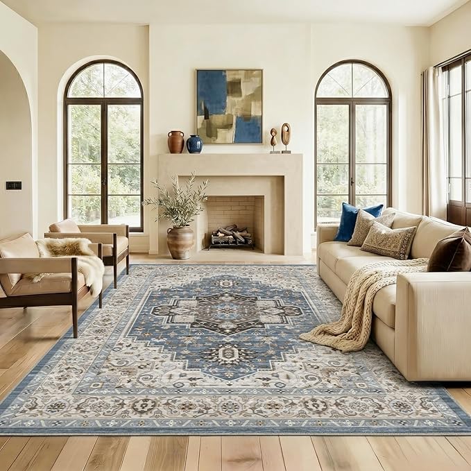 6x9 Area Rug for Living Room-Vintage Farmhouse Boho Floral Washable Stain by Unknown