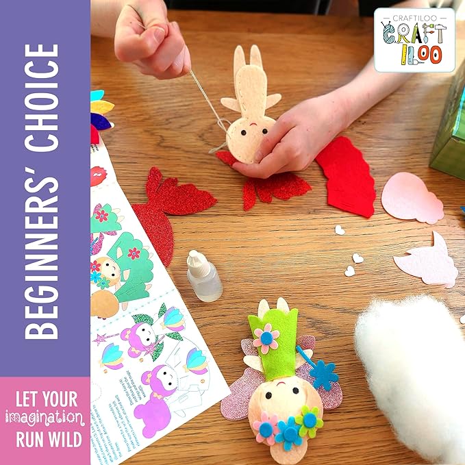 CRAFTILOO Fairy Sewing Kits for Little Girls 5 Easy Projects for Childrens Kid Crafts Make Your Own Felt Pillow Plush Craft Kit My First Sewing Kit Learn to Sew