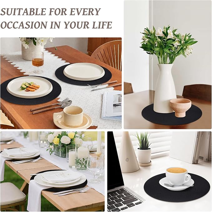 13" Round Placemats Set of 6, Reversible Faux Leather Heat Resistant Table Mats - Image 7