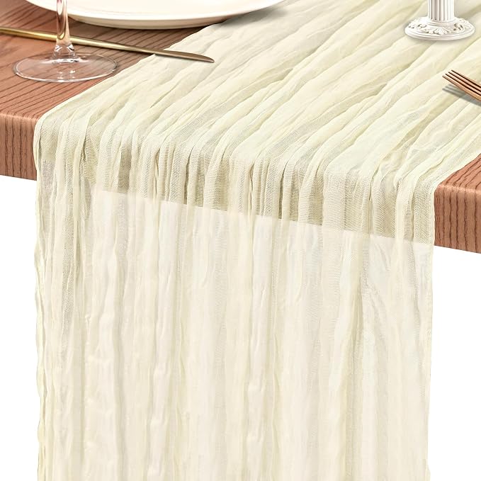 Showgeous 2 Pack Beige Cheesecloth Table Runners Boho Wedding Decor | Rustic - Image 9
