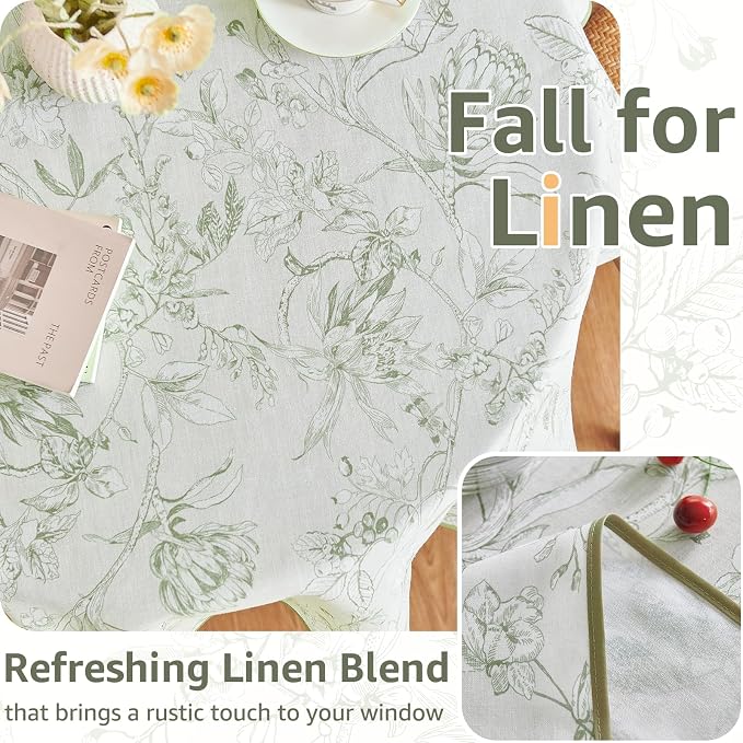 jinchan Green Floral Linen Rectangle Table Cloth 50 x 70 Inch | - Image 4