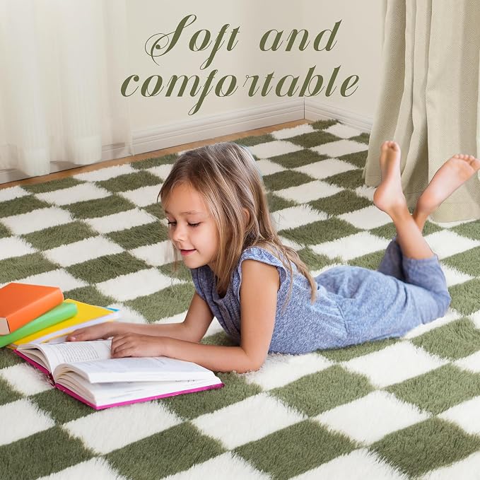 Super Soft Rug for Bedroom, 6x9 Ft Green and White Area Rug Classic Checkered - Image 3