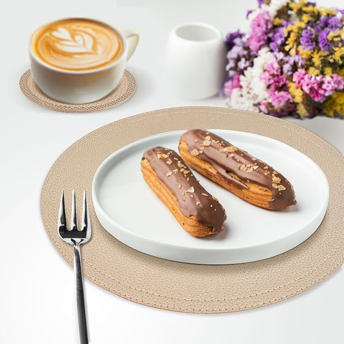 Set of 6 Faux Leather Gold Round Placemats and Coasters, Coffee Mats Kitchen - Image 6