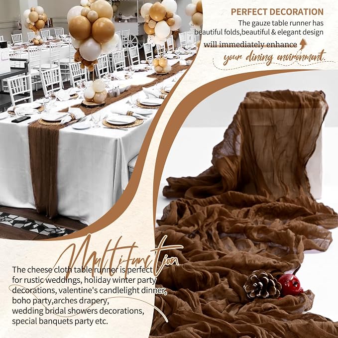 30 Pack Cheesecloth Table Runner 10FT Brown Table Runner Boho Gauze Cheese - Image 6