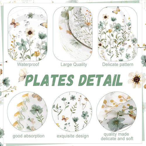 250 Pcs Wildflower Party Decorations Include Spring Summer Floral Paper Plates - Image 2