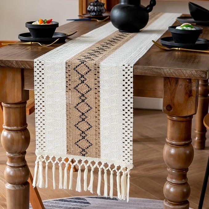 EMMTEEY Macrame Table Runner Boho Style 72 Inches Long, Scratch & Heat Resistant by EMMTEEY