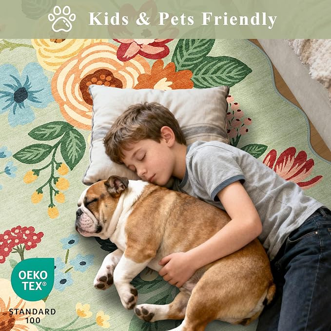DUKINO 4x6 Area Rug, Floral Non-Slip Indoor Washable Rug - Image 4