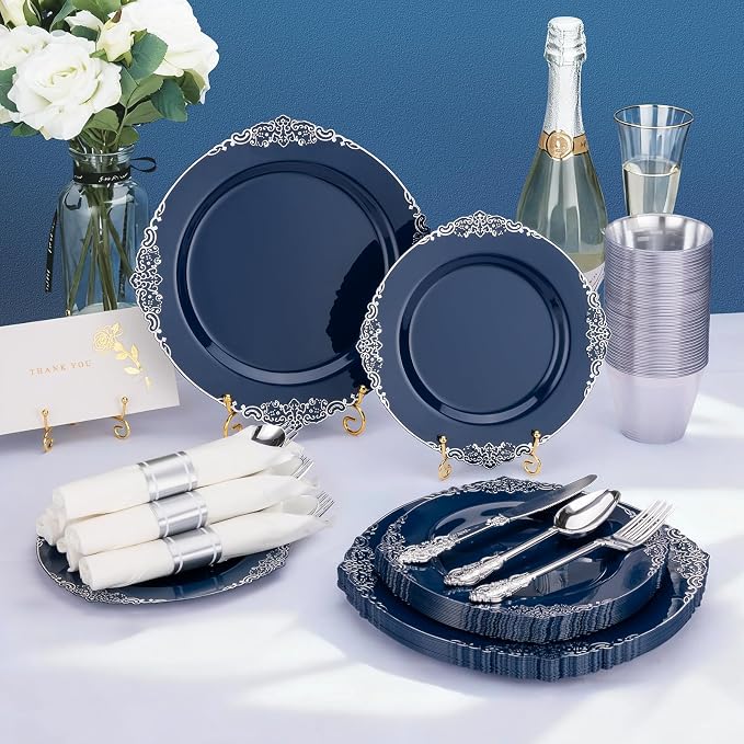 Bestluck 350PCS Navy Blue Disposable Dinnerware - Image 2