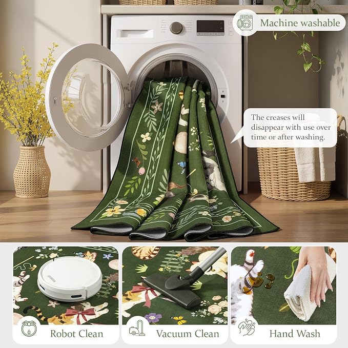 Unirea 3x5 Dark Green Cat Area Rug - Image 5