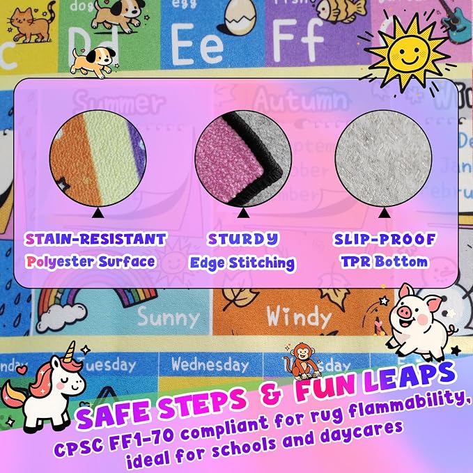 Large Classroom Rug Elementary 8x10 | Soft, Non-Slip & Washable Kids Play Mat | - Image 4