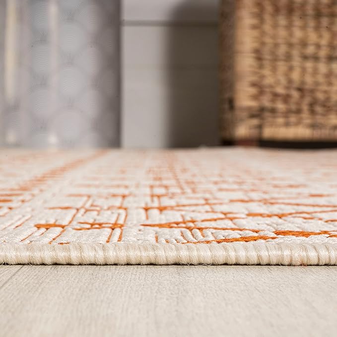 JONATHAN Y Moroccan Geometric Indoor Outdoor Round Area Rug 5 Ft Cream/Orange - Image 4