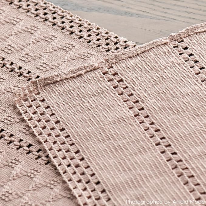 Artoid Mode Pink Woven Farmhouse Hollow Table Runner 12x36 Inch | Holiday - Image 8