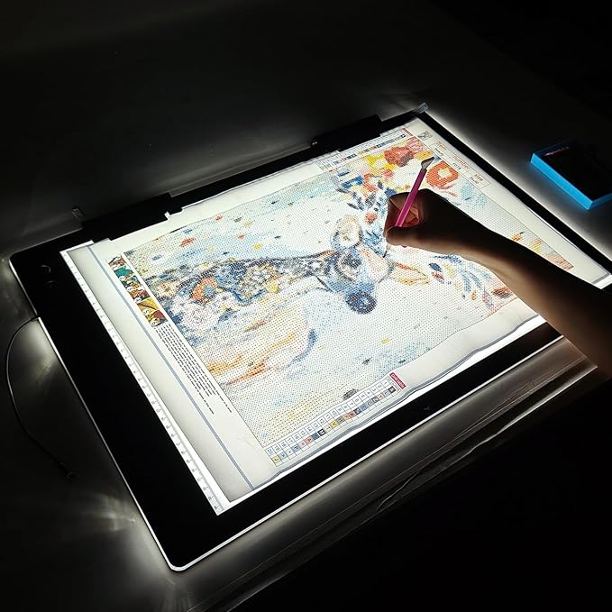 KOBAIBAN Rechargeable Large A2 Tracing Light Pad, 3 Colors Light Mode Diamond Painting Cordless Light Board, 6-Level/Stepless Adjusted Brightness Wireless Artist Light Box Copy Table for Designing
