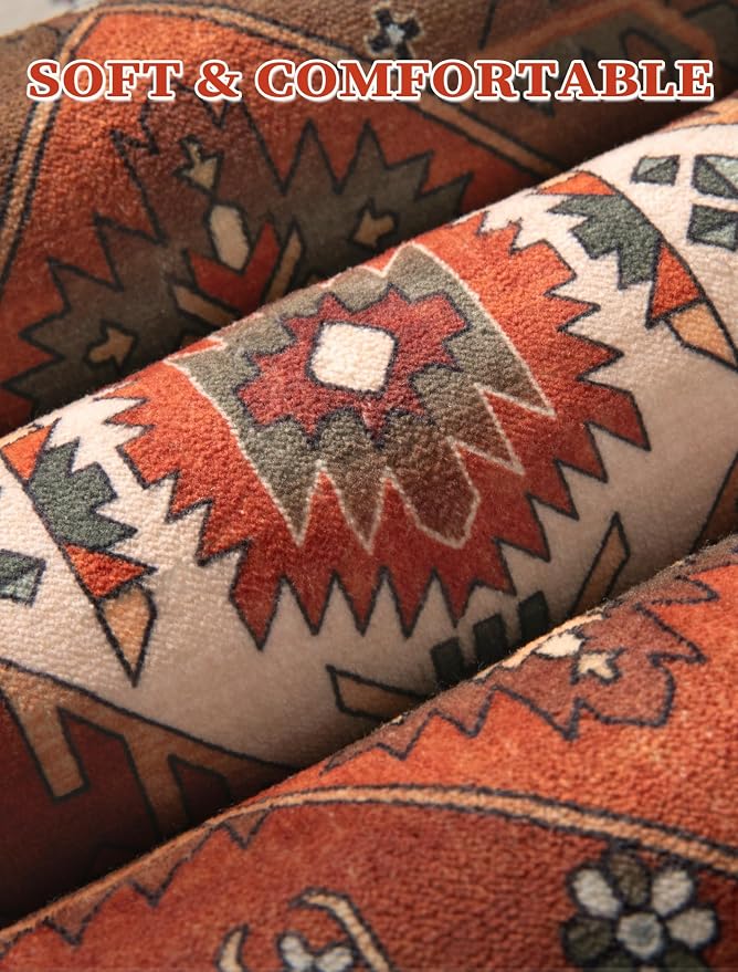 SERISSA Runner Rug for Hallways, Long Boho Rug Vintage Terracotta Green Hallway - Image 6