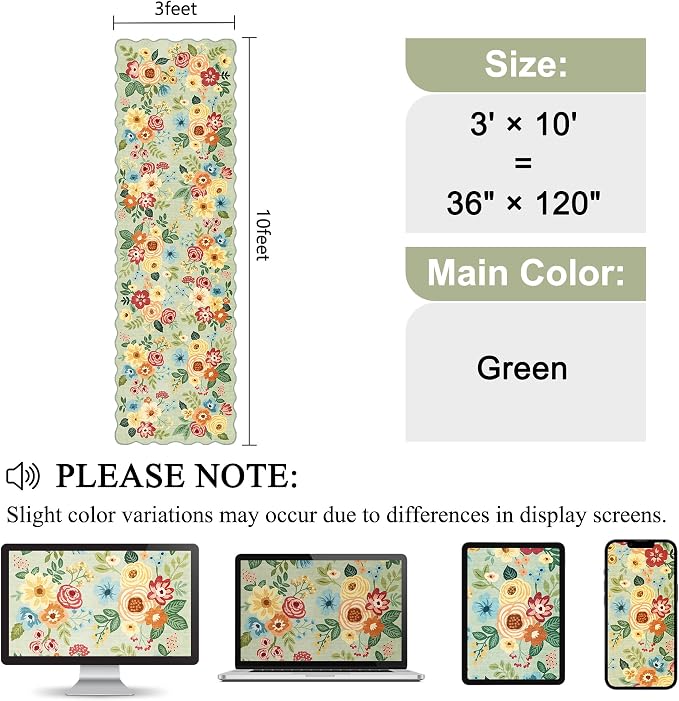 DUKINO 3x10 Washable Runner Rug, Non Slip Floral Ultra Soft Runner - Image 2